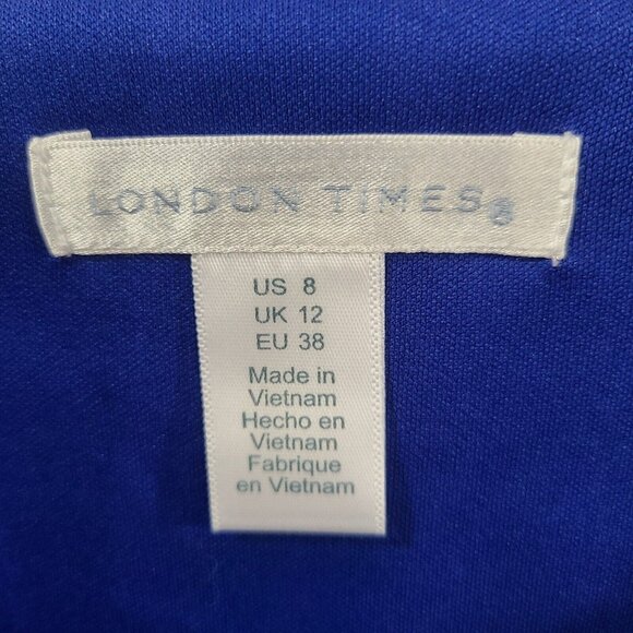 London Times Royal Blue A-Line Fluted Sleeves Dress Size 8 - Picture 5 of 8